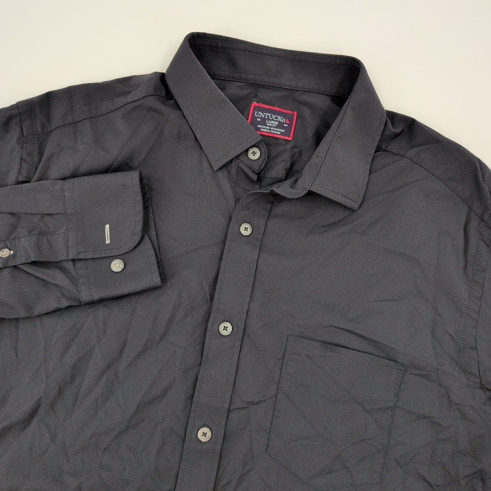 UNTUCKit Gironde Slim Fit Men Large Black Performance Button Down Shirt